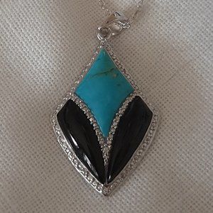 Turquoise and Onyx Earring and  Necklace Set